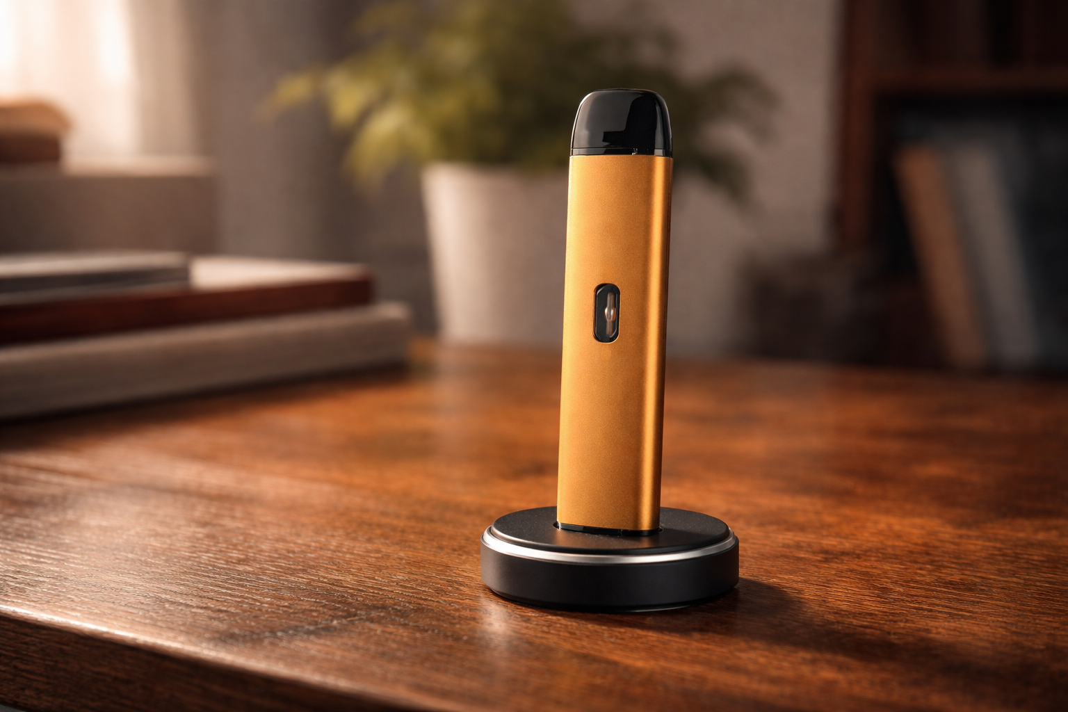 e-cigarette orange sur une table de salon