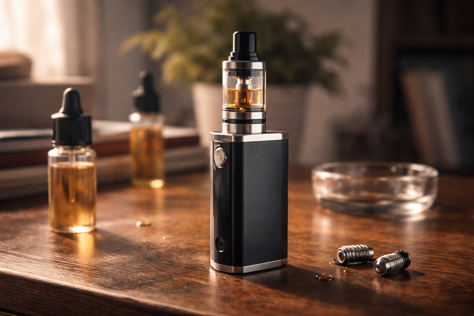 e-cigarette noire sur une table de salon